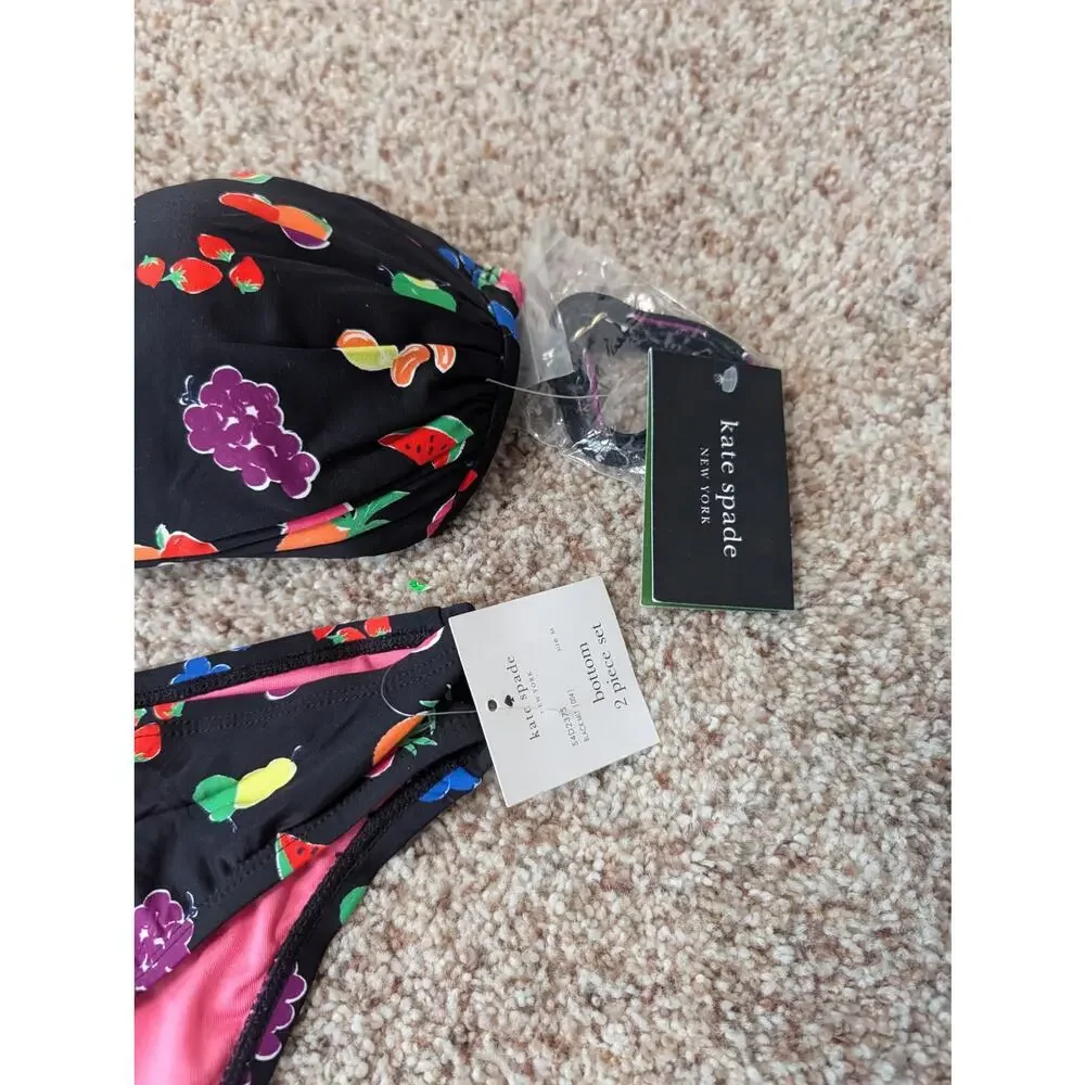 Kate Spade New York Women Bandeau 2 Piece Fruit Print Bikini Swimsuit, M NWT